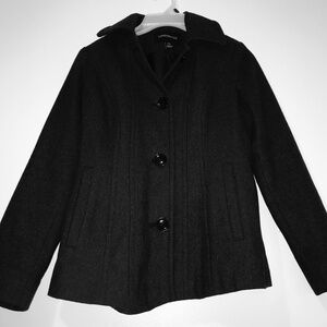 Classic London Fog Gray Wool Blend Button up Winter Pea Coat Jacket Petite XS